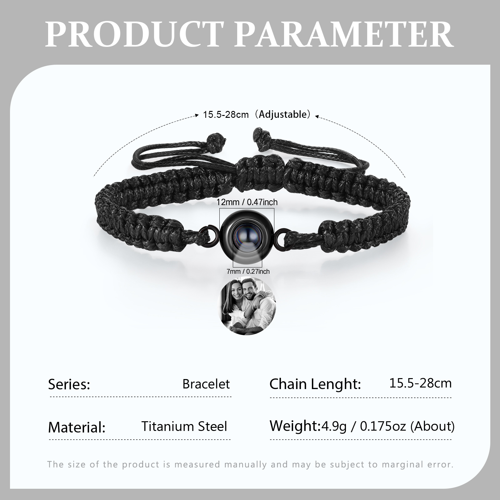 Personalised Projection Bracelet with 1 Photo Handmade Knitted Rope Braided Bracelet Customizable with 4 Special Photo Designs 4 Colour Options Gift for Him & Her
