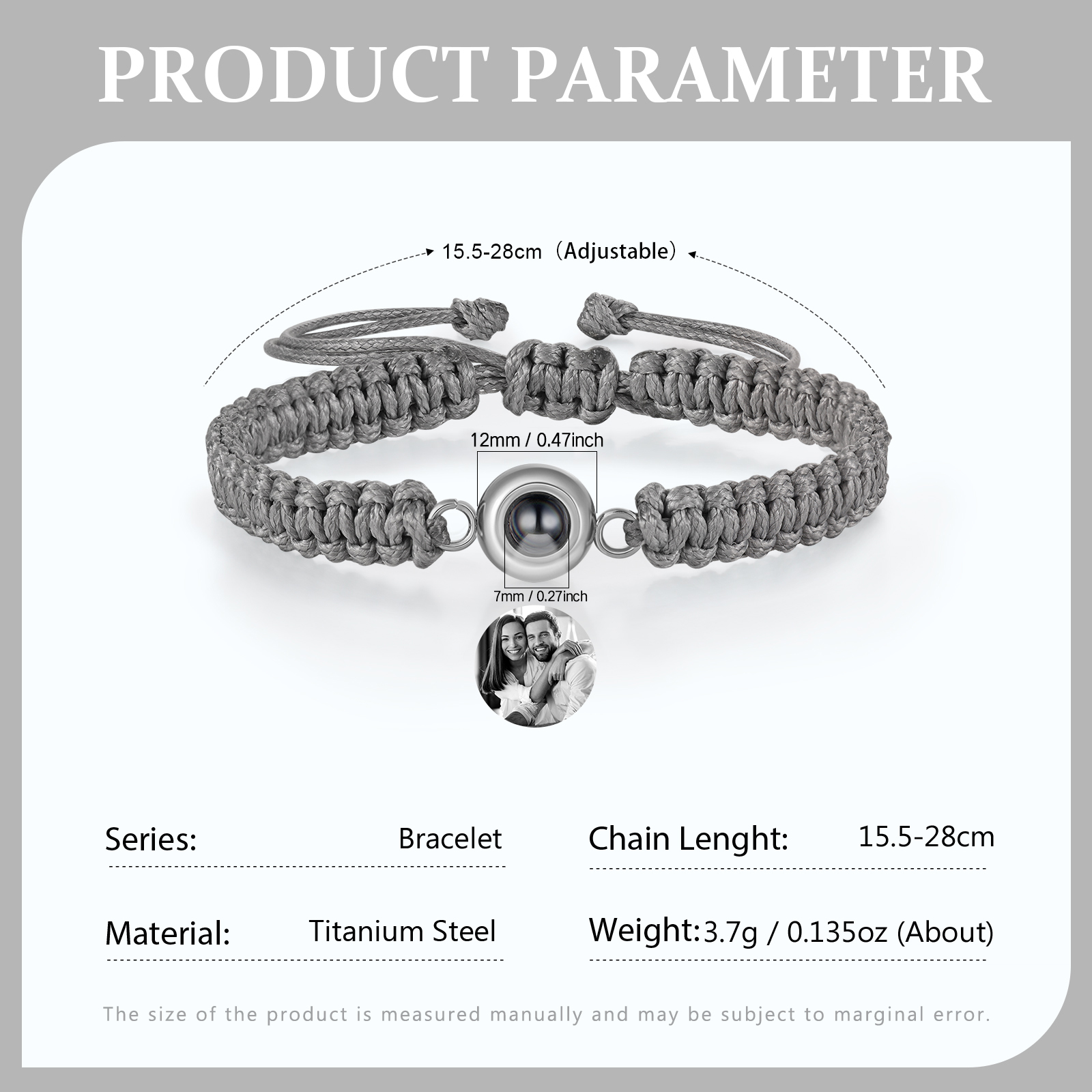 Personalised Projection Bracelet with 1 Photo Handmade Knitted Rope Braided Bracelet Customizable with 4 Special Photo Designs 4 Colour Options Gift for Him & Her