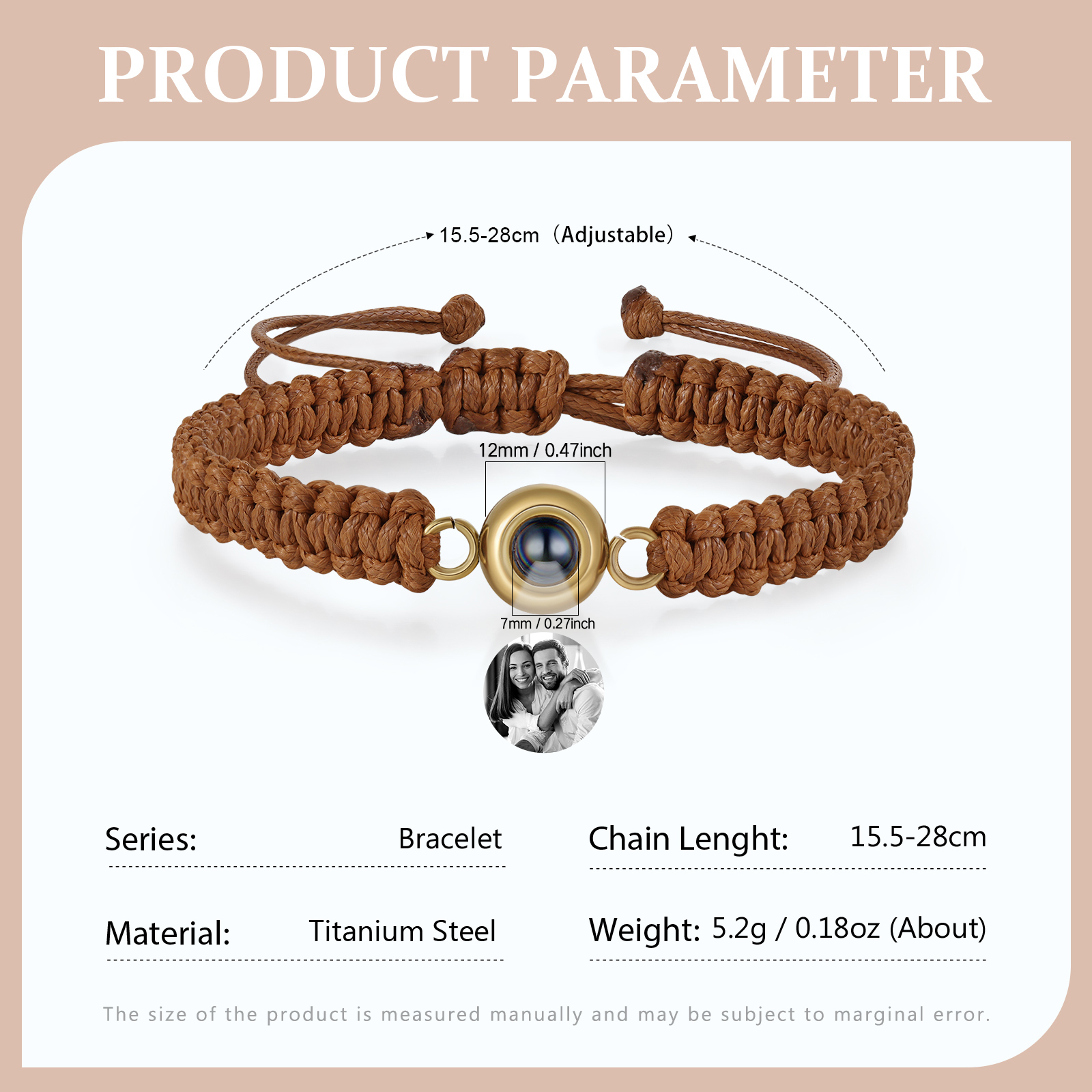 Personalised Projection Bracelet with 1 Photo Handmade Knitted Rope Braided Bracelet Customizable with 4 Special Photo Designs 4 Colour Options Gift for Him & Her