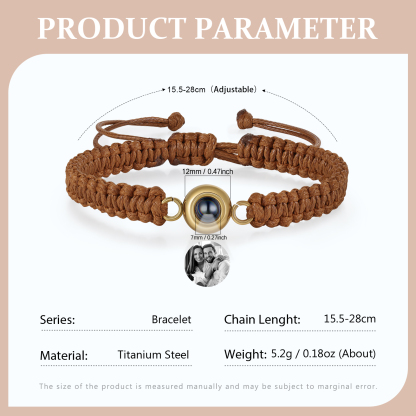 Personalised Projection Bracelet with 1 Photo Handmade Knitted Rope Braided Bracelet Customizable with 4 Special Photo Designs 4 Colour Options Gift for Him & Her