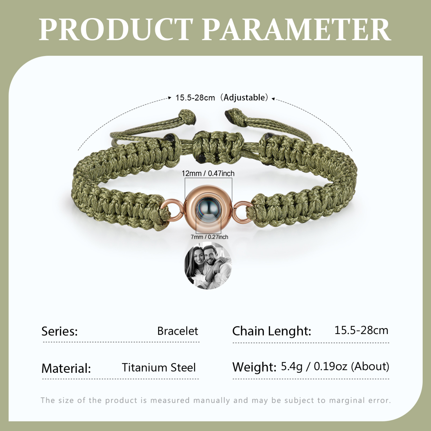 Personalised Projection Bracelet with 1 Photo Handmade Knitted Rope Braided Bracelet Customizable with 4 Special Photo Designs 4 Colour Options Gift for Him & Her