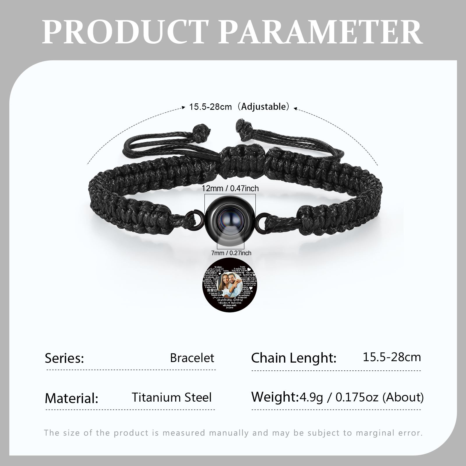 Personalised Projection Bracelet with 1 Photo Handmade Knitted Rope Braided Bracelet Customizable with 4 Special Photo Designs 4 Colour Options Gift for Him & Her