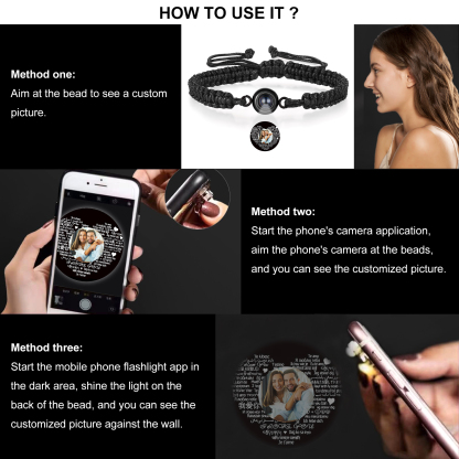 Personalised Projection Bracelet with 1 Photo Handmade Knitted Rope Braided Bracelet Customizable with 4 Special Photo Designs 4 Colour Options Gift for Him & Her