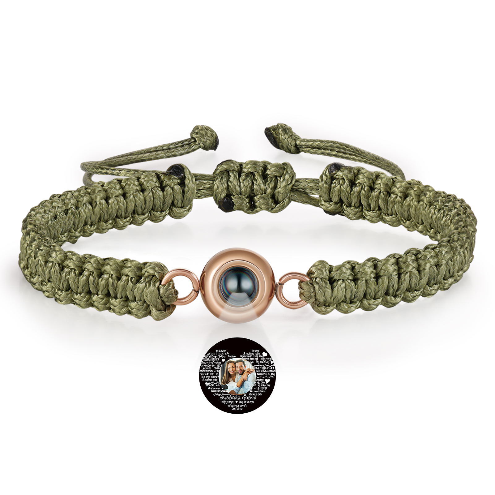 Personalised Projection Bracelet with 1 Photo Handmade Knitted Rope Braided Bracelet Customizable with 4 Special Photo Designs 4 Colour Options Gift for Him & Her