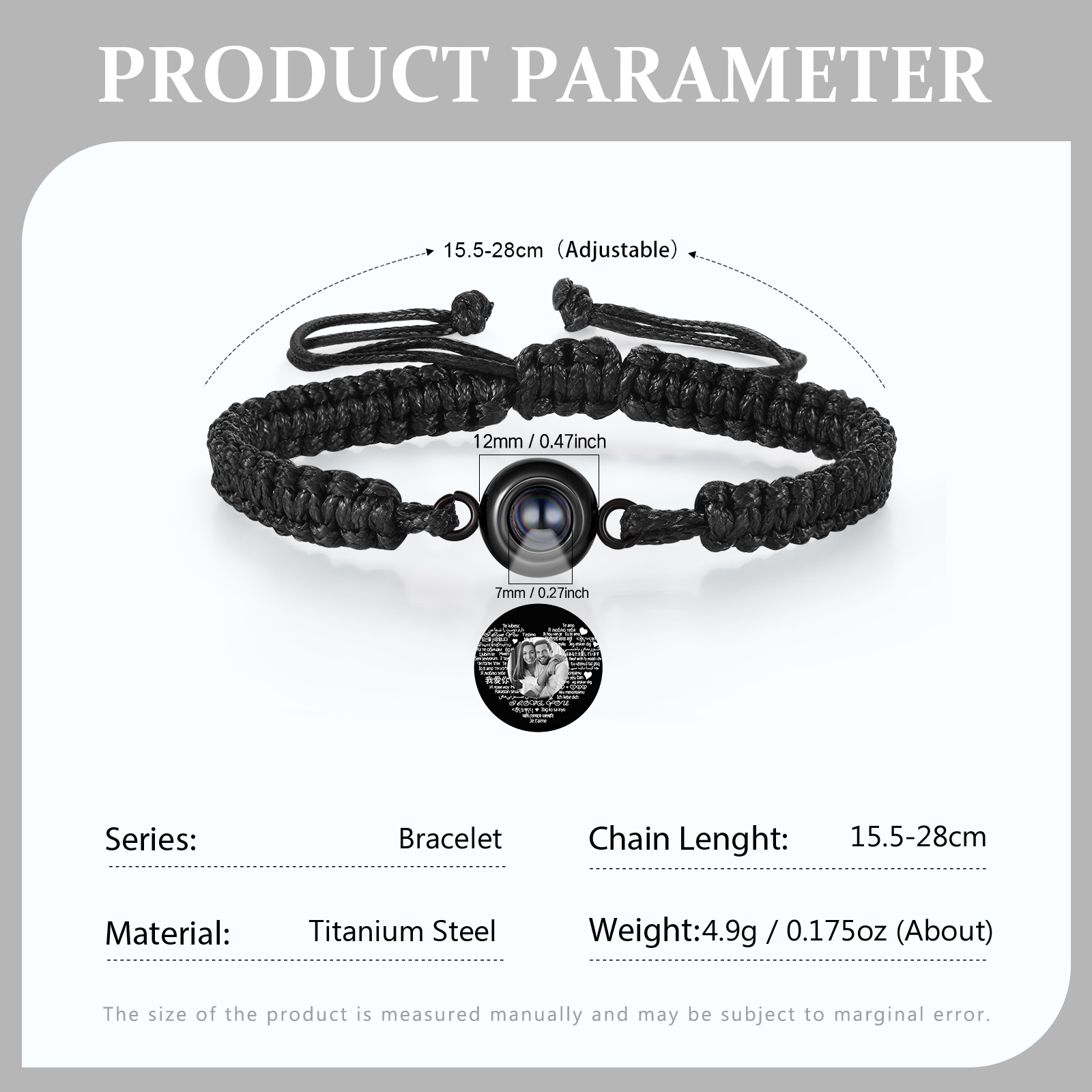 Personalised Projection Bracelet with 1 Photo Handmade Knitted Rope Braided Bracelet Customizable with 4 Special Photo Designs 4 Colour Options Gift for Him & Her