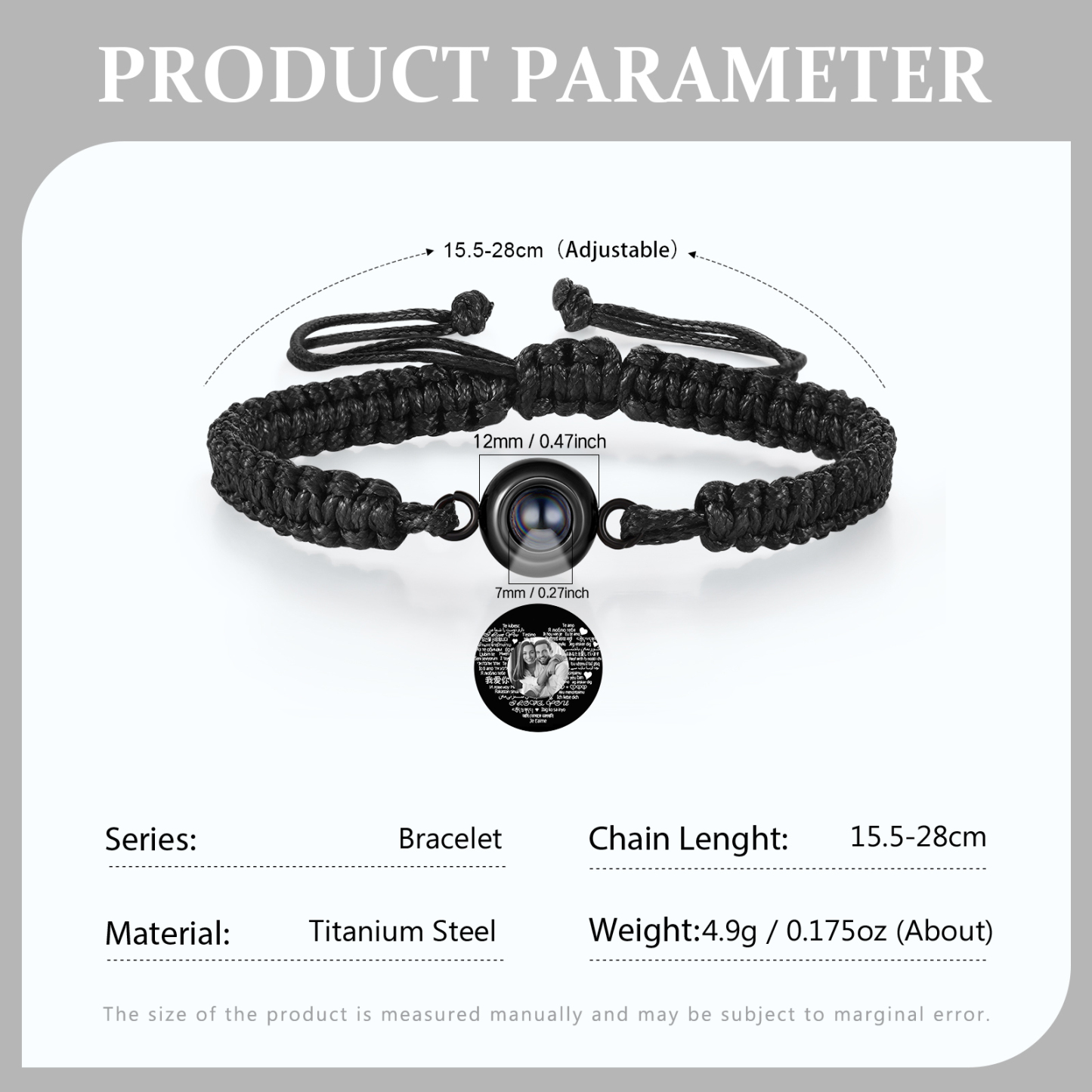 Personalised Projection Bracelet with 1 Photo Handmade Knitted Rope Braided Bracelet Customizable with 4 Special Photo Designs 4 Colour Options Gift for Him & Her