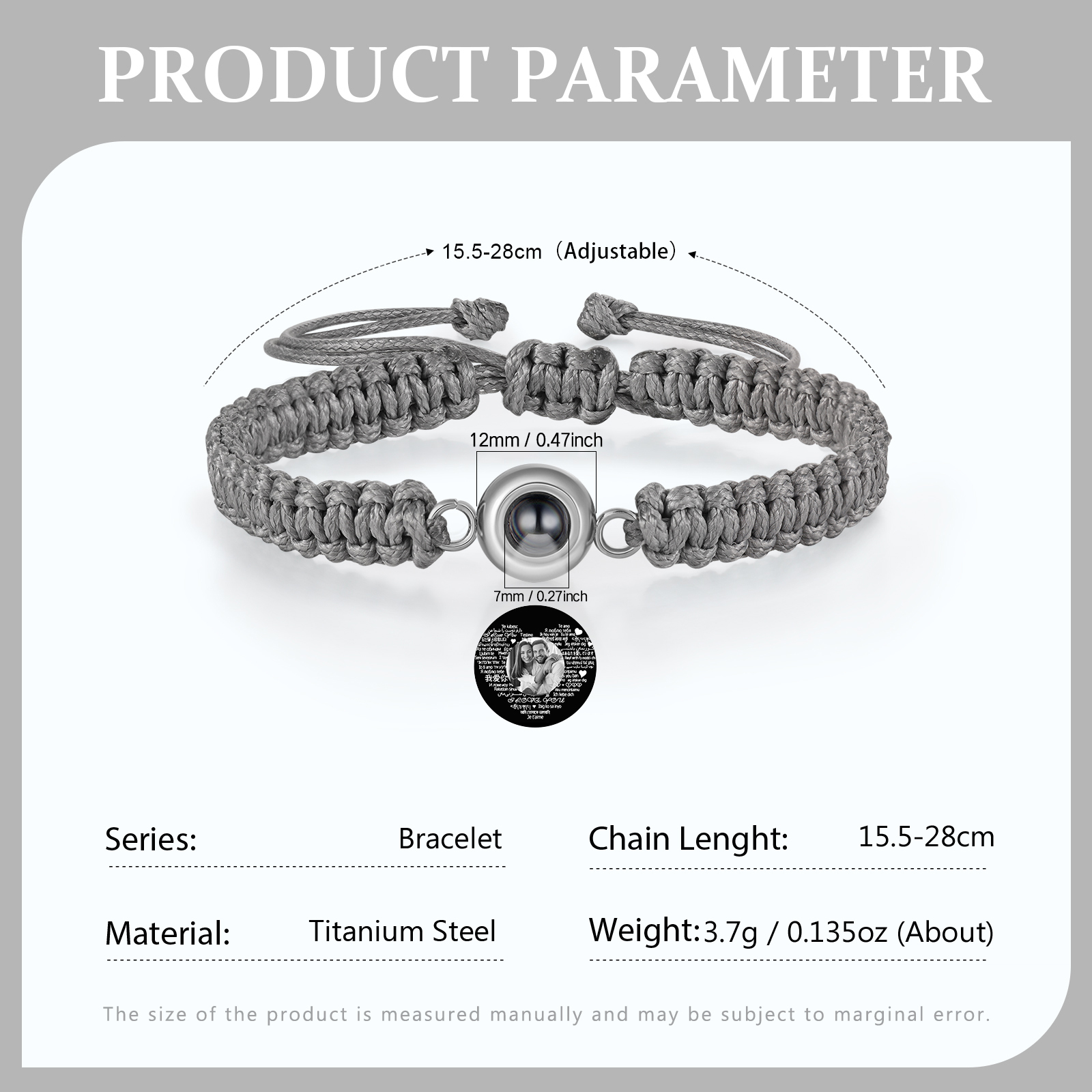 Personalised Projection Bracelet with 1 Photo Handmade Knitted Rope Braided Bracelet Customizable with 4 Special Photo Designs 4 Colour Options Gift for Him & Her