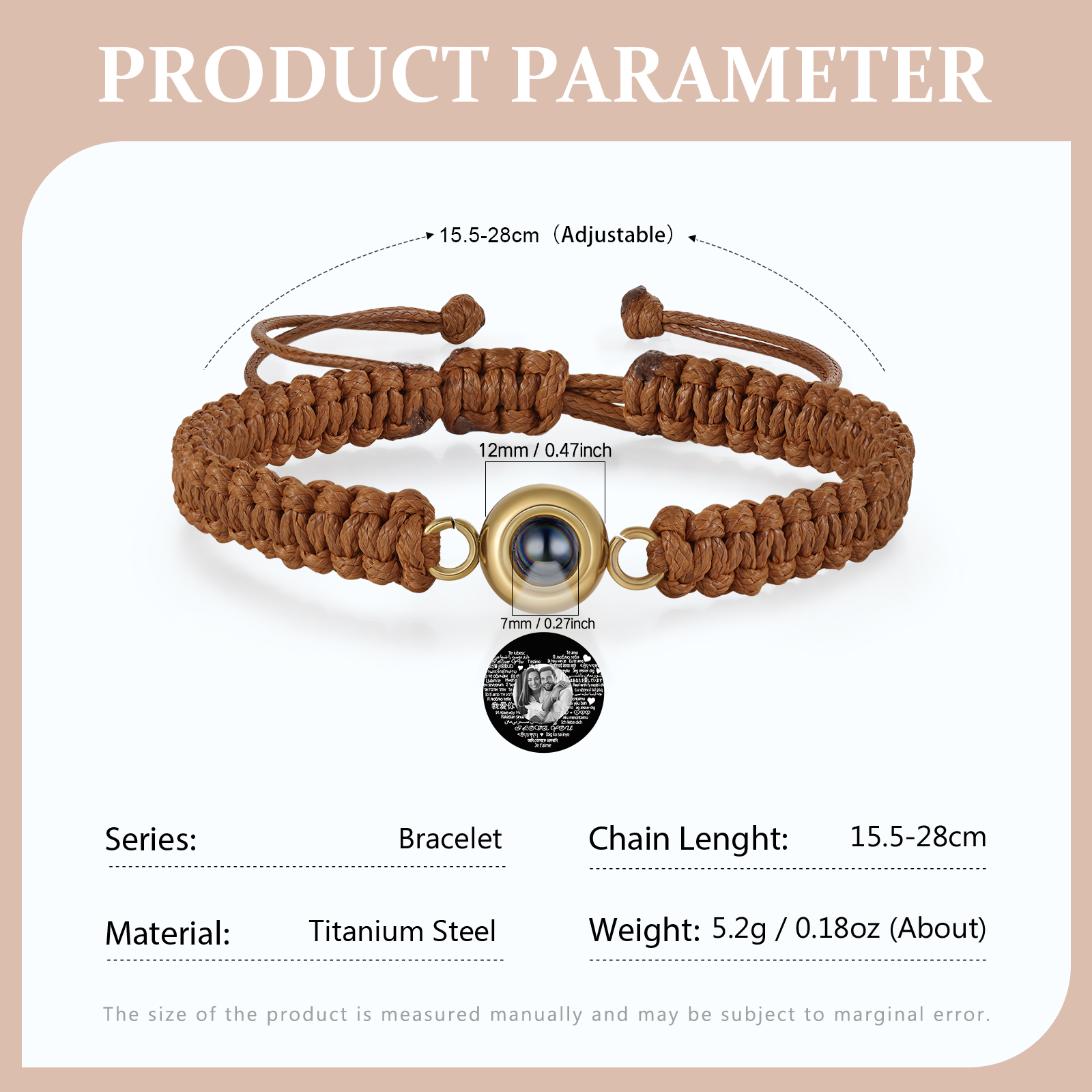 Personalised Projection Bracelet with 1 Photo Handmade Knitted Rope Braided Bracelet Customizable with 4 Special Photo Designs 4 Colour Options Gift for Him & Her