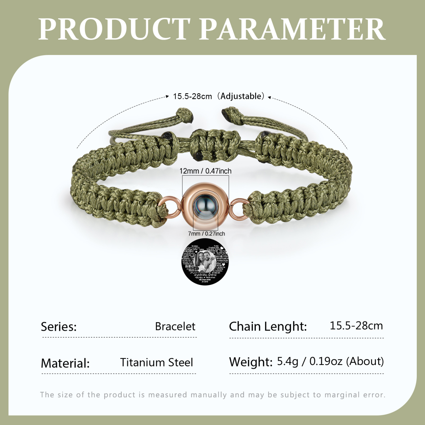 Personalised Projection Bracelet with 1 Photo Handmade Knitted Rope Braided Bracelet Customizable with 4 Special Photo Designs 4 Colour Options Gift for Him & Her