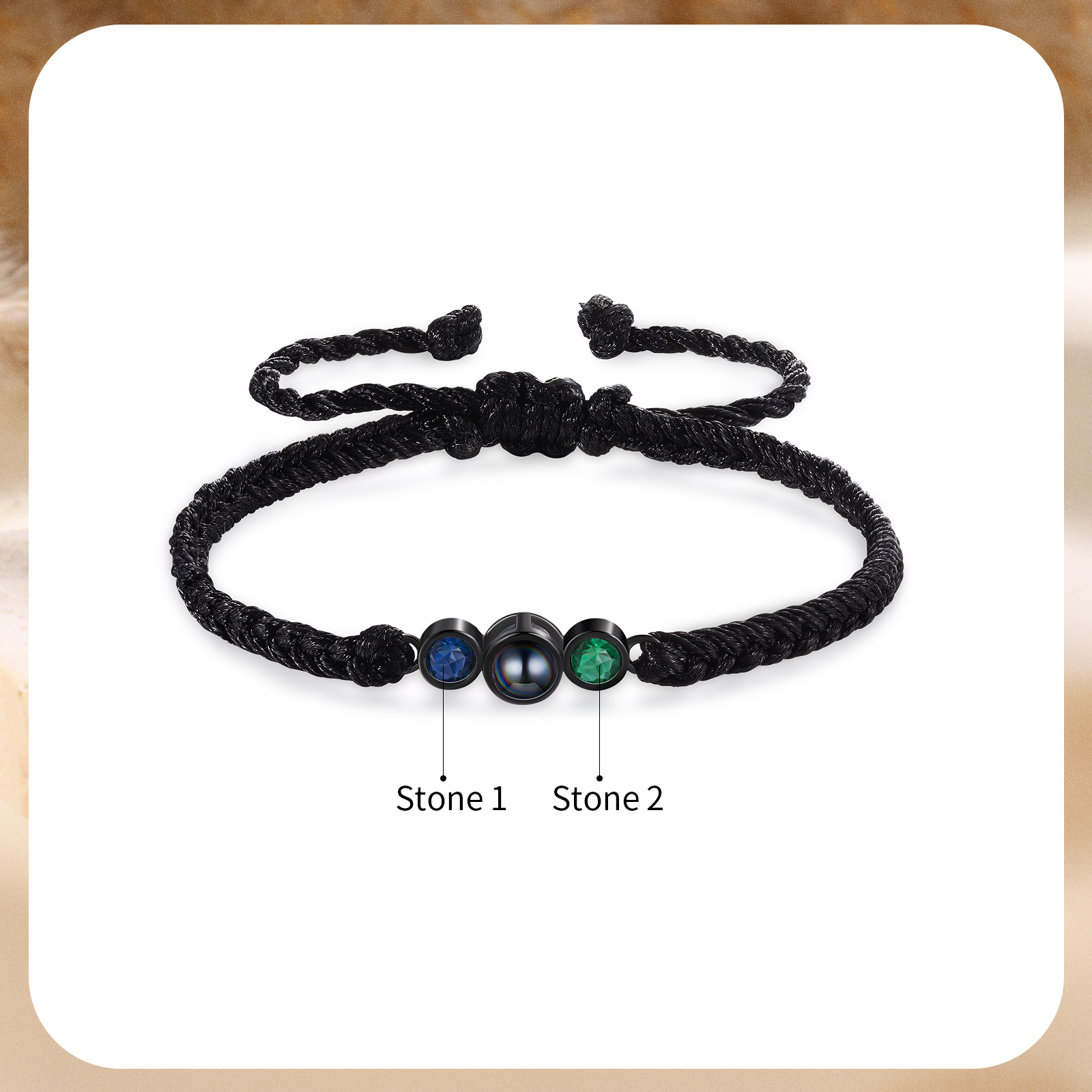 Personalised Photo Projection Bracelet Adjustable Braided Rope Bracelet 2 Birthstones A Heartfelt Gift for Her & Him