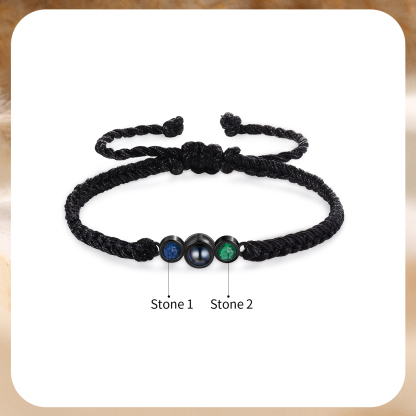 Personalised Photo Projection Bracelet Adjustable Braided Rope Bracelet 2 Birthstones A Heartfelt Gift for Her & Him