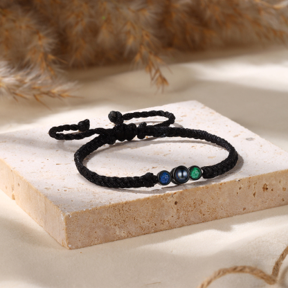 Personalised Photo Projection Bracelet Adjustable Braided Rope Bracelet 2 Birthstones A Heartfelt Gift for Her & Him