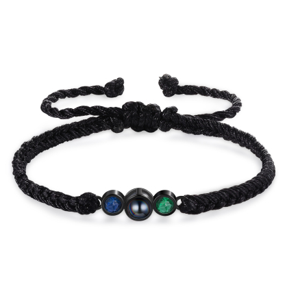 Personalised Photo Projection Bracelet Adjustable Braided Rope Bracelet 2 Birthstones A Heartfelt Gift for Her & Him