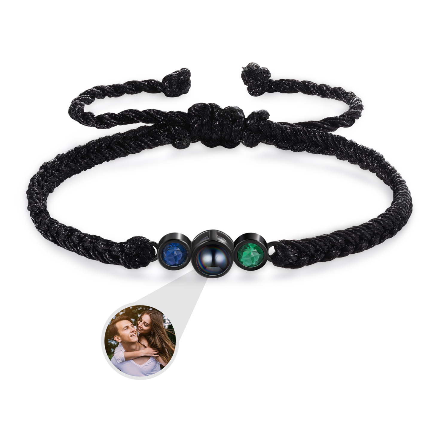Personalised Photo Projection Bracelet Adjustable Braided Rope Bracelet 2 Birthstones A Heartfelt Gift for Her & Him