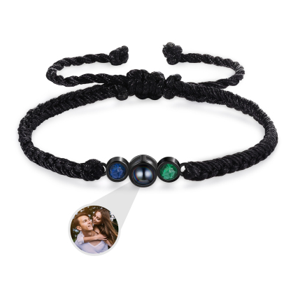 Personalised Photo Projection Bracelet Adjustable Braided Rope Bracelet 2 Birthstones A Heartfelt Gift for Her & Him