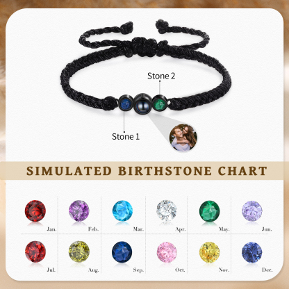 Personalised Photo Projection Bracelet Adjustable Braided Rope Bracelet 2 Birthstones A Heartfelt Gift for Her & Him