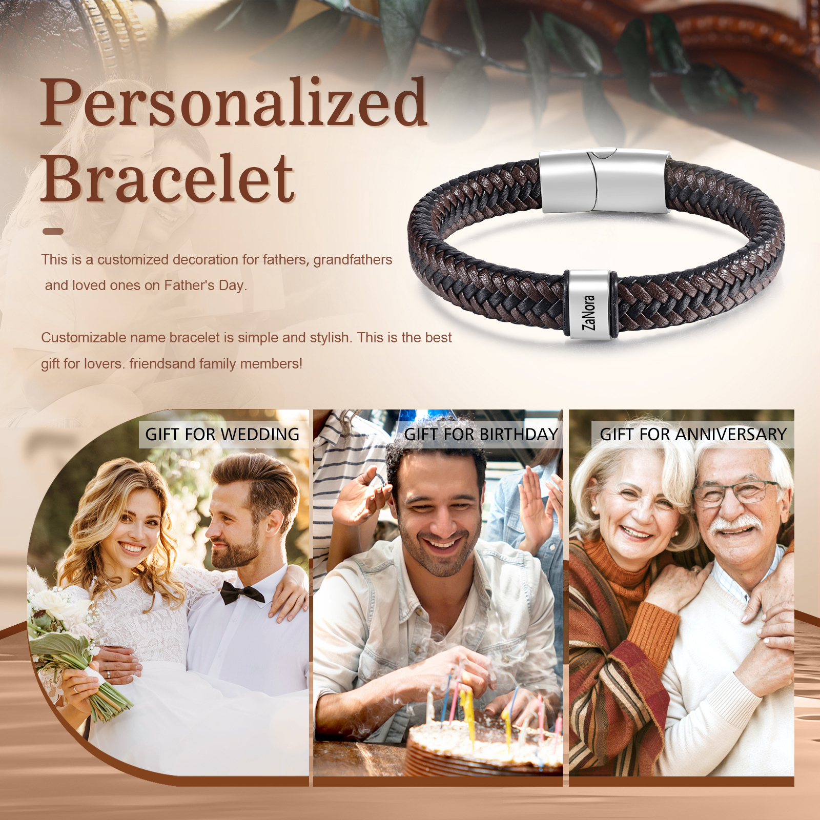 Personalised Leather Bracelets for Men Customizable with 1-5 Names