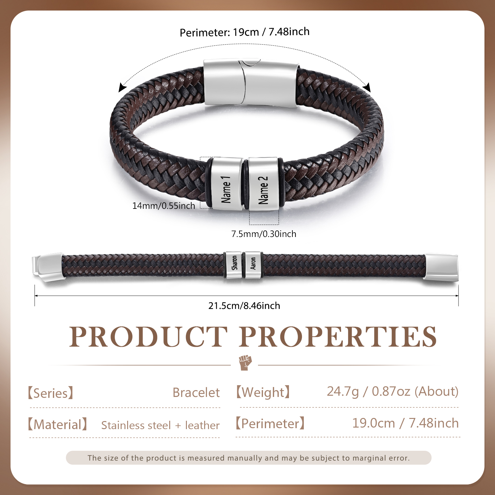 Personalised Leather Bracelets for Men Customizable with 1-5 Names