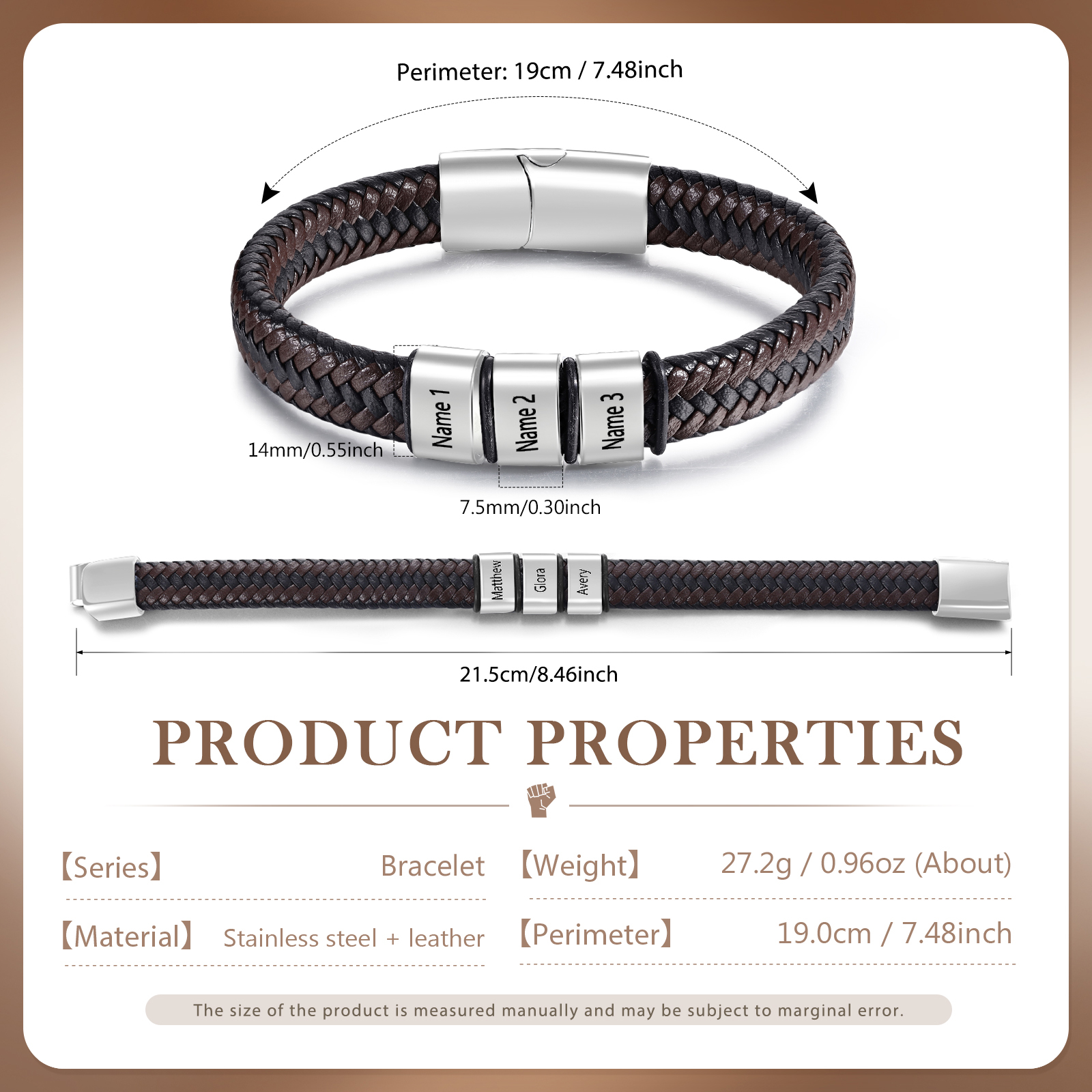 Personalised Leather Bracelets for Men Customizable with 1-5 Names