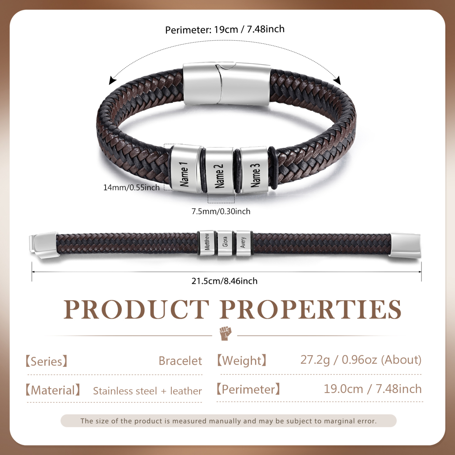 Personalised Leather Bracelets for Men Customizable with 1-5 Names