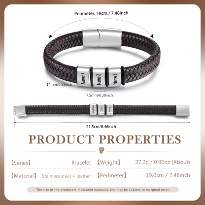Personalised Leather Bracelets for Men Customizable with 1-5 Names