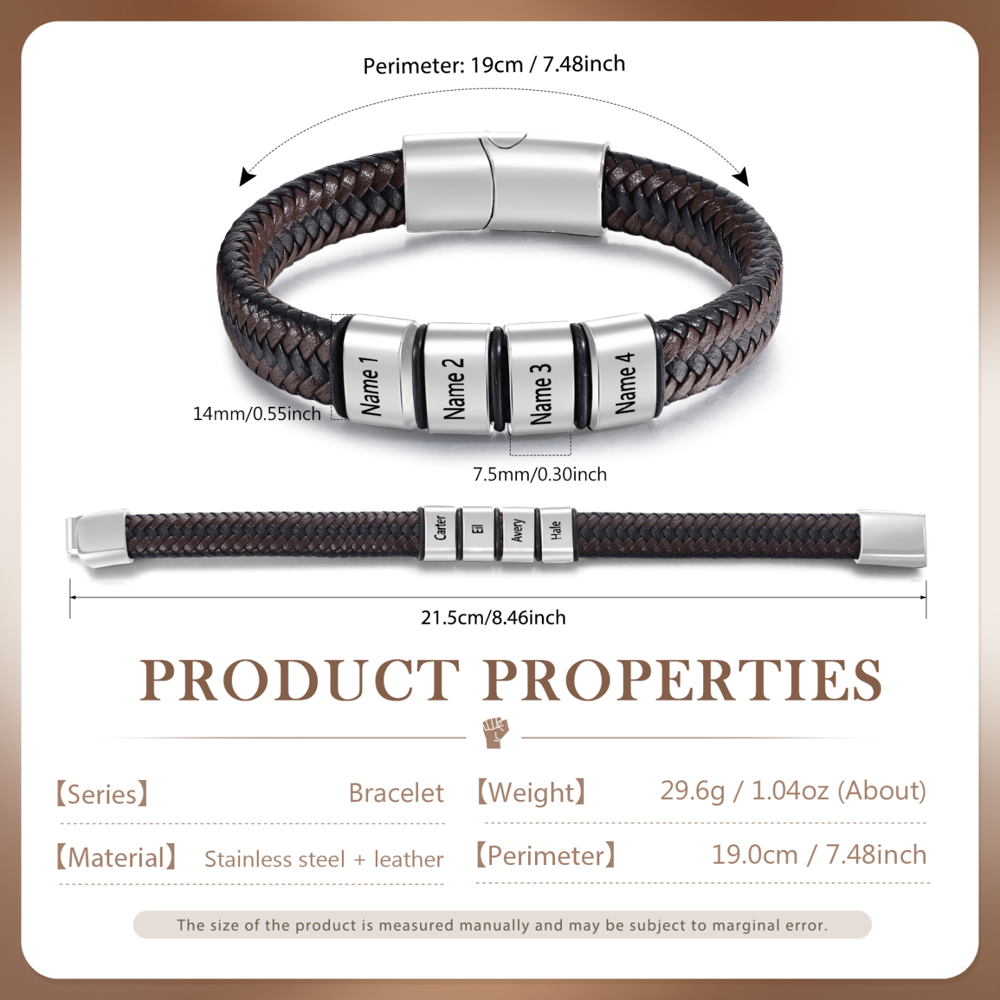 Personalised Leather Bracelets for Men Customizable with 1-5 Names