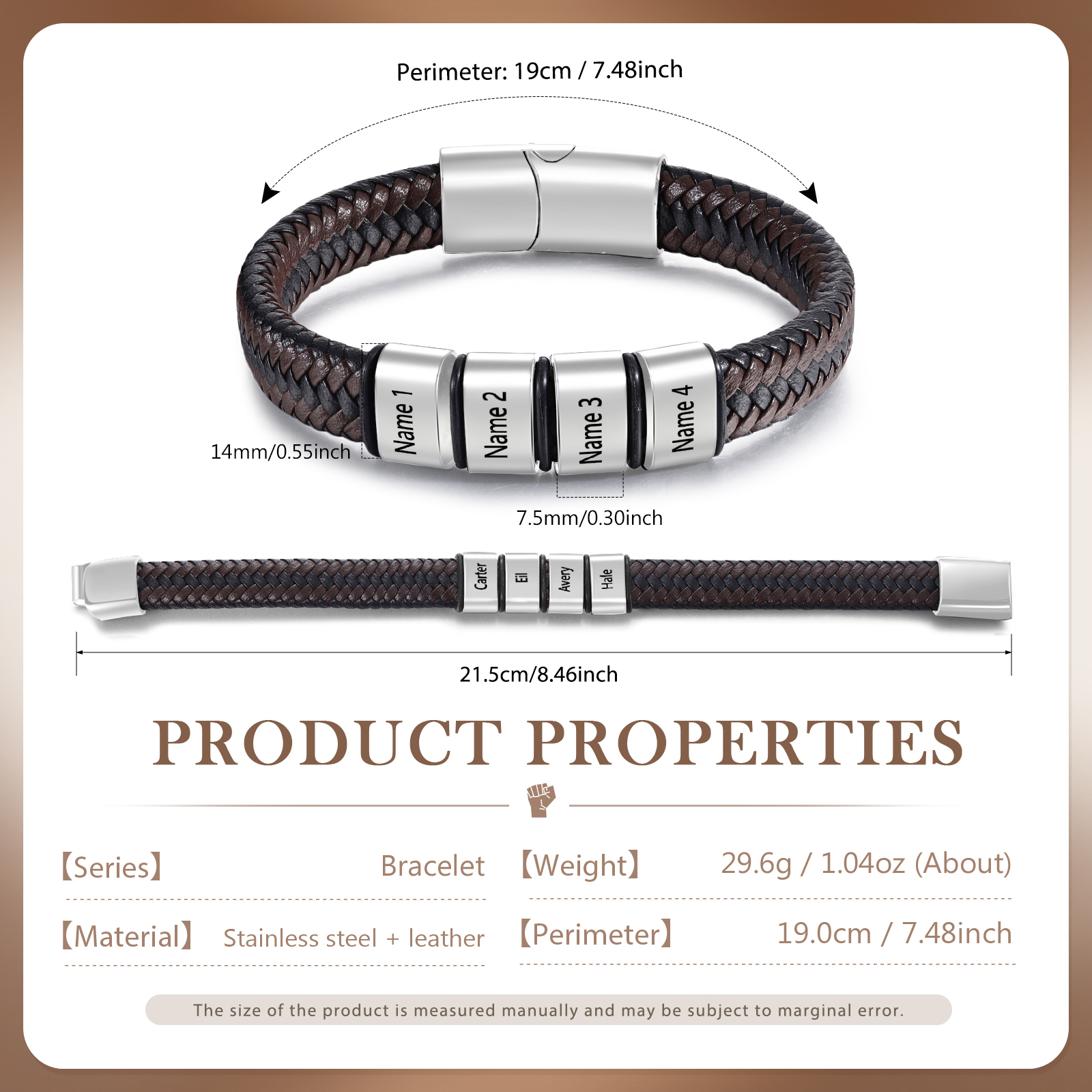 Personalised Leather Bracelets for Men Customizable with 1-5 Names