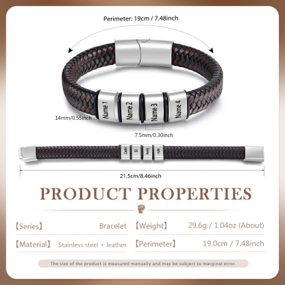 Personalised Leather Bracelets for Men Customizable with 1-5 Names