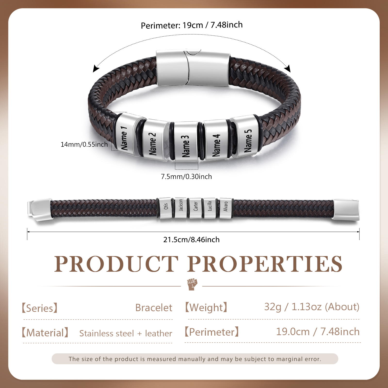 Personalised Leather Bracelets for Men Customizable with 1-5 Names
