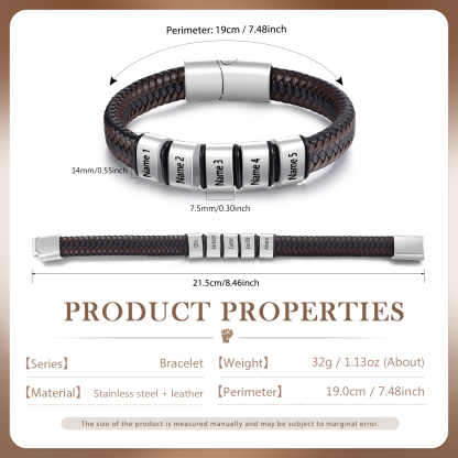 Personalised Leather Bracelets for Men Customizable with 1-5 Names