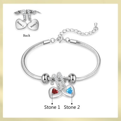Personalised 2 Heart Birthstones Bracelet Adjustable Valentines Day Gift for Her