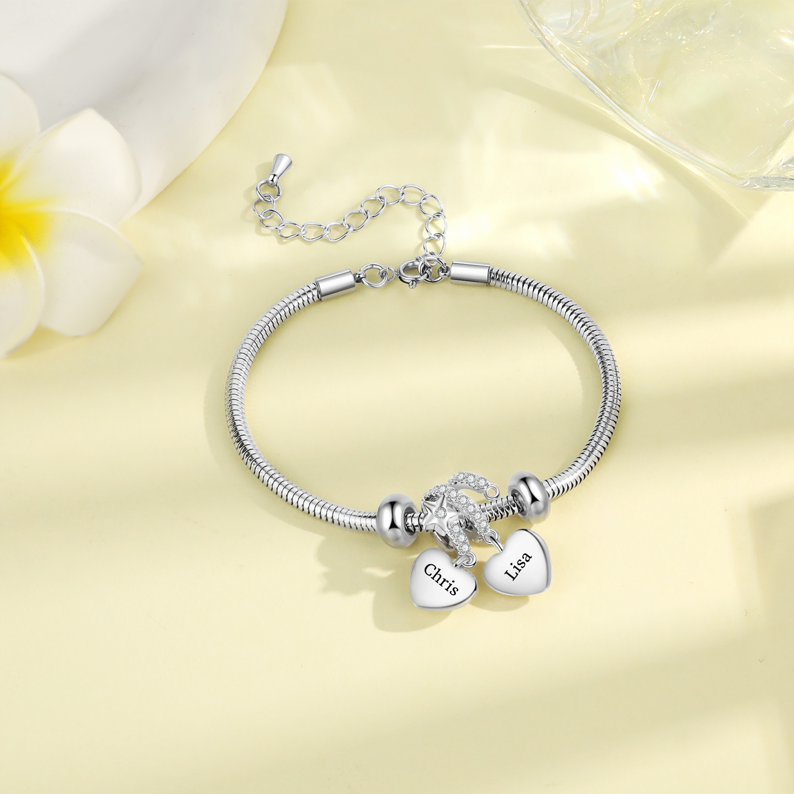 Personalised 2 Heart Birthstones Bracelet Adjustable Valentines Day Gift for Her