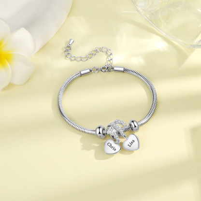 Personalised 2 Heart Birthstones Bracelet Adjustable Valentines Day Gift for Her