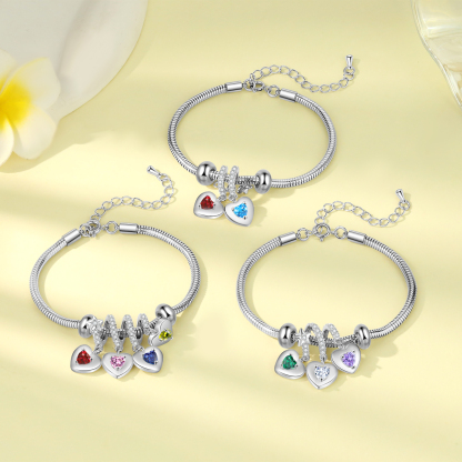 Personalised 3 Hearts and Birthstones Bracelet Adjustable Valentines Day Gift for Her