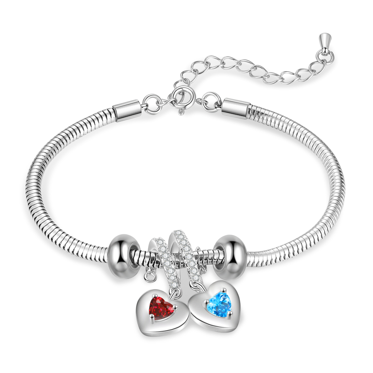 Personalised 2 Heart Birthstones Bracelet Adjustable Valentines Day Gift for Her