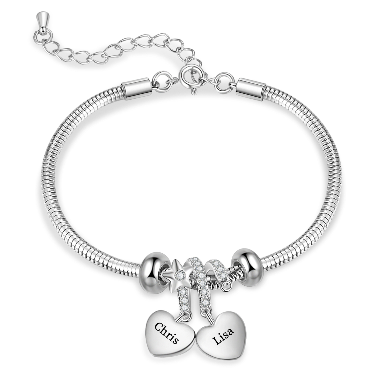 Personalised 2 Heart Birthstones Bracelet Adjustable Valentines Day Gift for Her