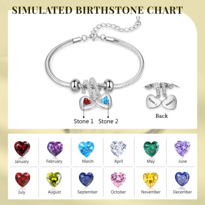 Personalised 2 Heart Birthstones Bracelet Adjustable Valentines Day Gift for Her
