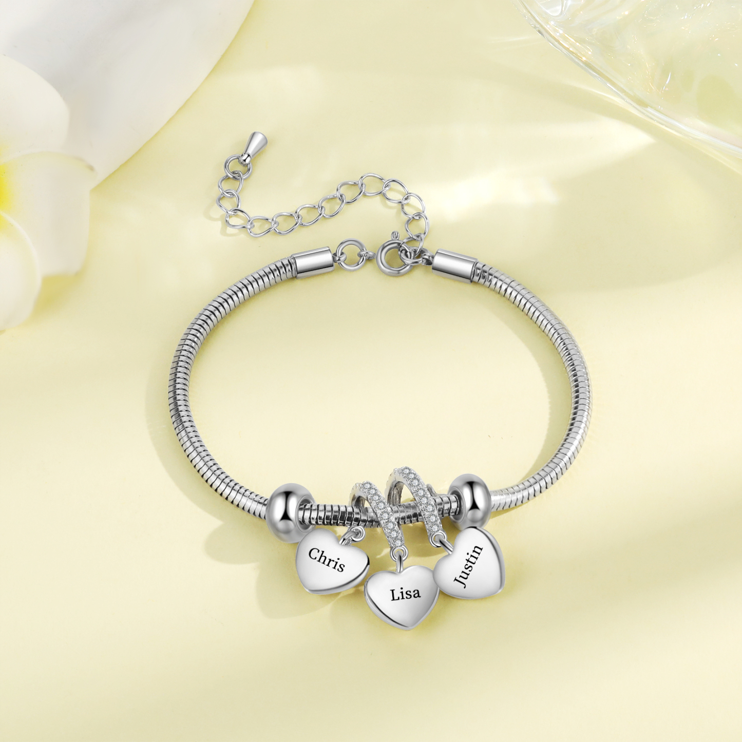 Personalised 3 Hearts and Birthstones Bracelet Adjustable Valentines Day Gift for Her