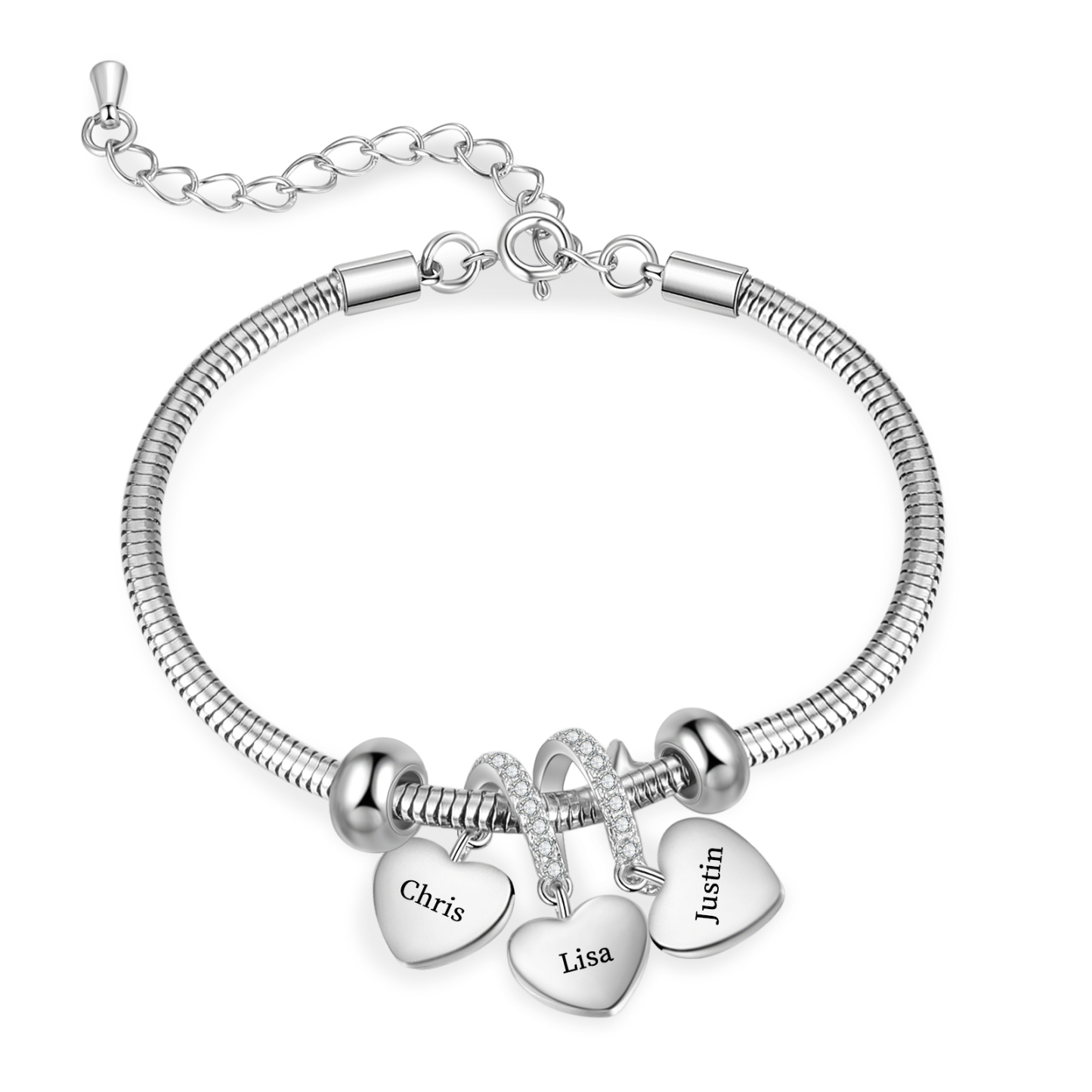 Personalised 3 Hearts and Birthstones Bracelet Adjustable Valentines Day Gift for Her