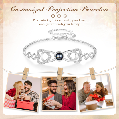 Personalised Projection Bracelet Custom 1 Photo Infinity & Heart Design 3 Colours Gift for Her | Jessemade