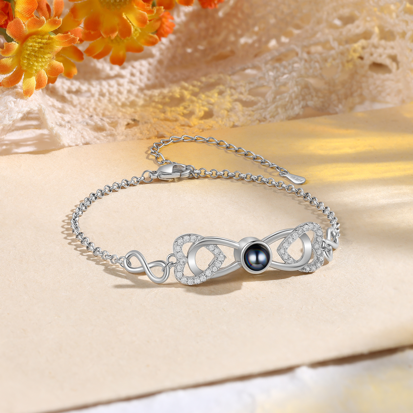 Personalised Projection Bracelet Custom 1 Photo Infinity & Heart Design 3 Colours Gift for Her | Jessemade