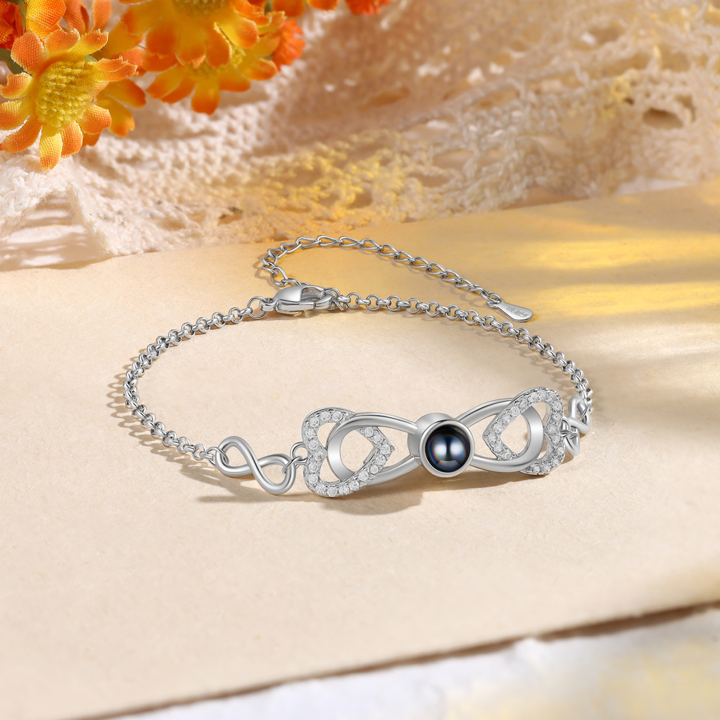 Personalised Projection Bracelet Custom 1 Photo Infinity & Heart Design 3 Colours Gift for Her | Jessemade
