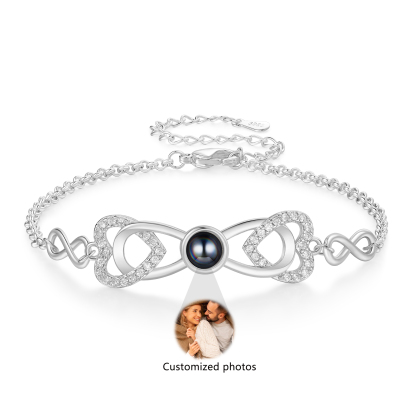 Personalised Projection Bracelet Custom 1 Photo Infinity & Heart Design 3 Colours Gift for Her | Jessemade