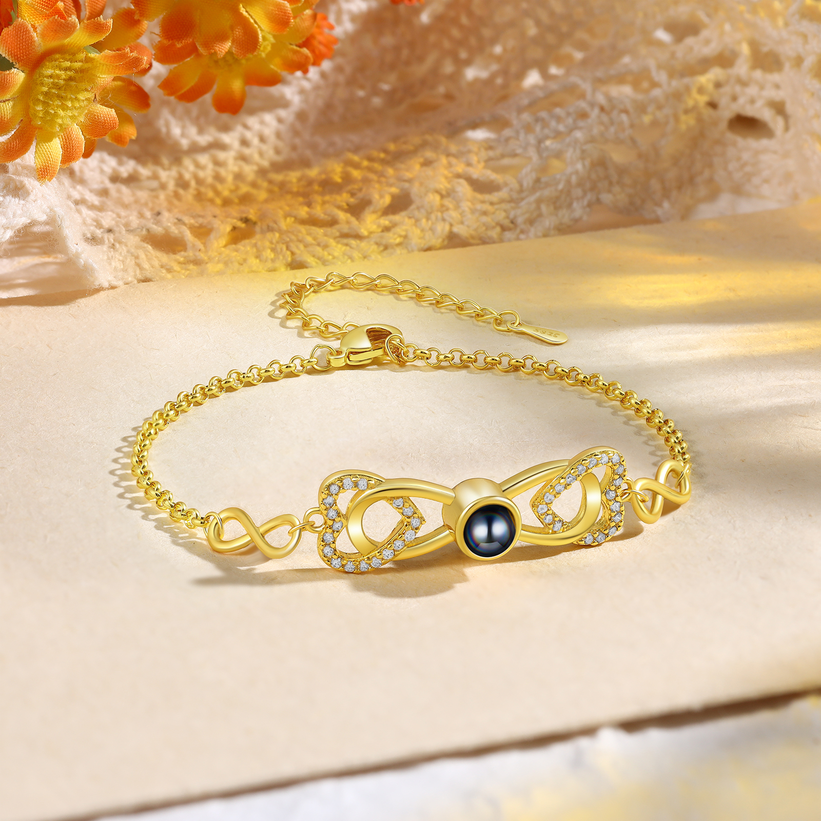 Personalised Projection Bracelet Custom 1 Photo Infinity & Heart Design 3 Colours Gift for Her | Jessemade