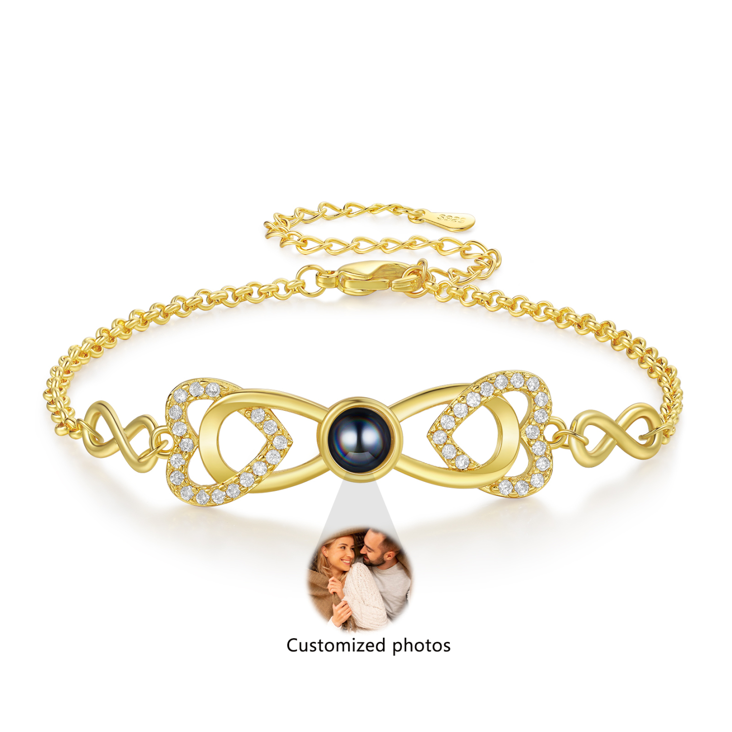 Personalised Projection Bracelet Custom 1 Photo Infinity & Heart Design 3 Colours Gift for Her | Jessemade