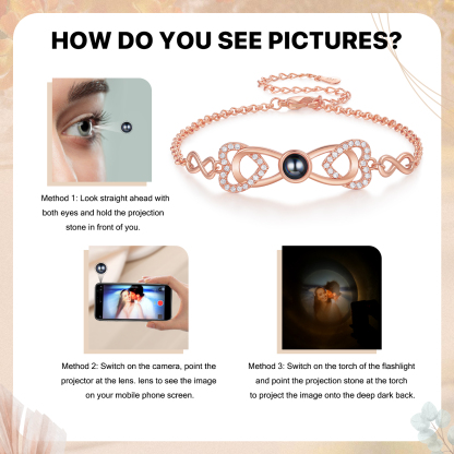 Personalised Projection Bracelet Custom 1 Photo Infinity & Heart Design 3 Colours Gift for Her | Jessemade