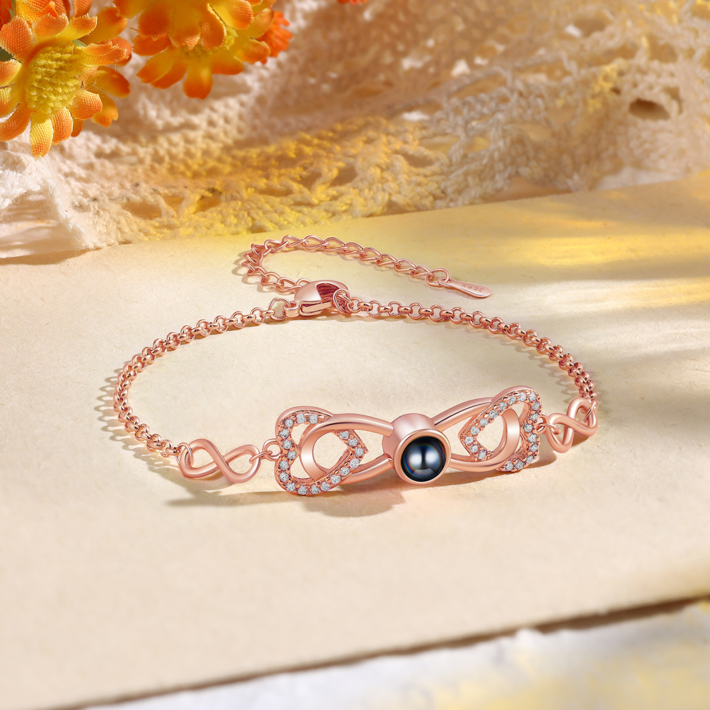 Personalised Projection Bracelet Custom 1 Photo Infinity & Heart Design 3 Colours Gift for Her | Jessemade