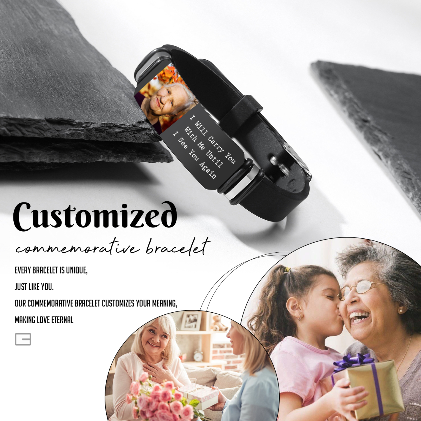 I Will Carry You With Me Until I See You Again Memorial Bracelet Custom Photo Adjustable Bracelet Set-Jessemade AU