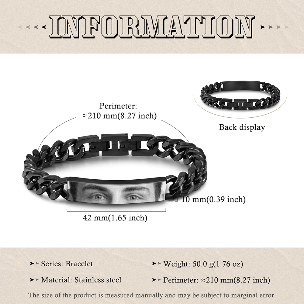Personalised Eye Bracelet with Custom Photo Cuban Chain Bracelet for Men Gift for Him