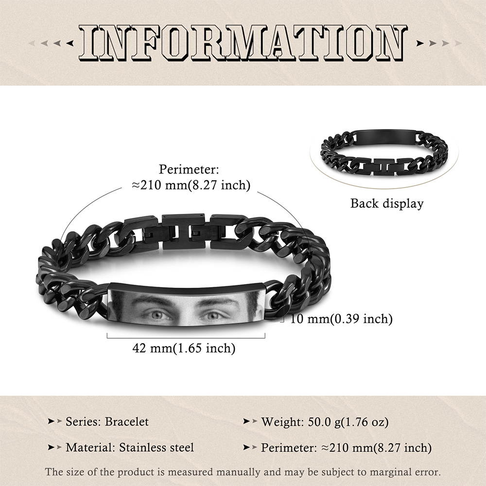 Personalised Eye Bracelet with Custom Photo Cuban Chain Bracelet for Men Gift for Him